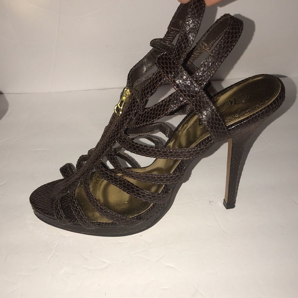 Wild rose brown strap cage heels size 11